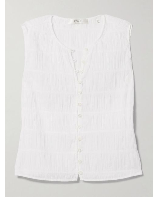 FRAME White Oberteil Aus Gerafftem Voile Aus Einer Baumwollmischung