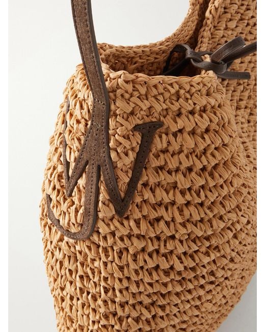 J.W. Anderson Natural Bulb Large Suede-Trimmed Raffia Tote
