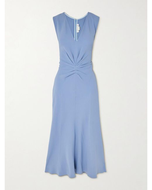 Victoria Beckham Blue Gathered Crepe Midi Dress