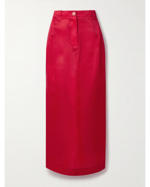 Khaite Red Lucian Pleated Silk-Organza Maxi Skirt