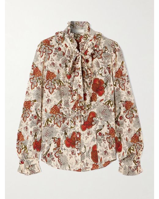 Ulla Johnson Natural Catroux Schluppenbluse Aus Seidensatin Mit Blumenprint
