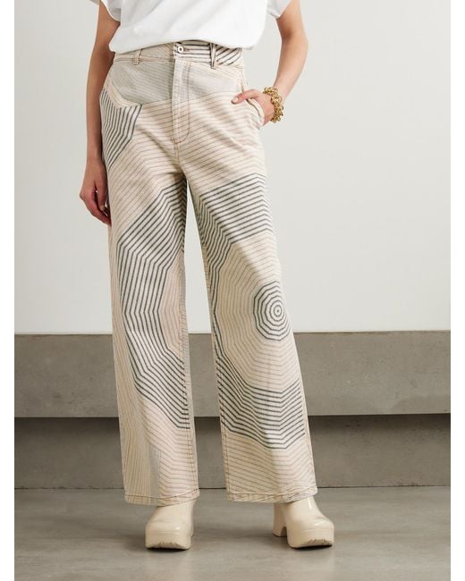 Loewe Natural Paula's Ibiza Leather-Trimmed Printed Straight-Leg Jeans