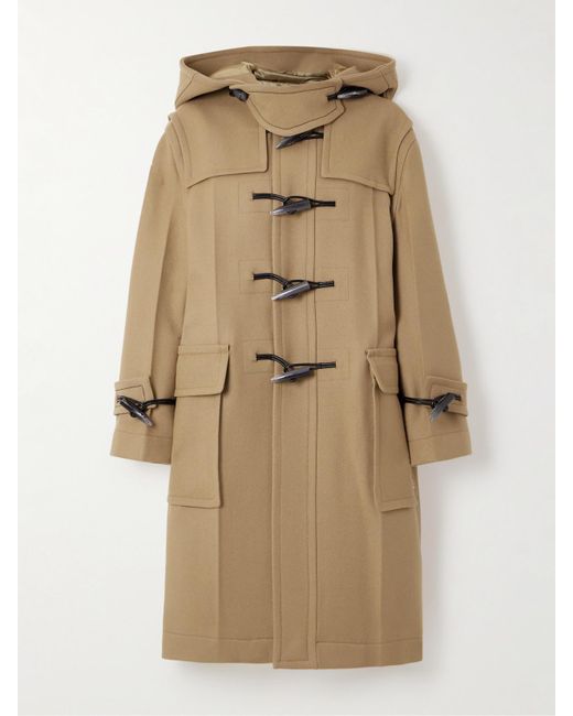Victoria Beckham Natural Hooded Leather-Trimmed Wool Coat