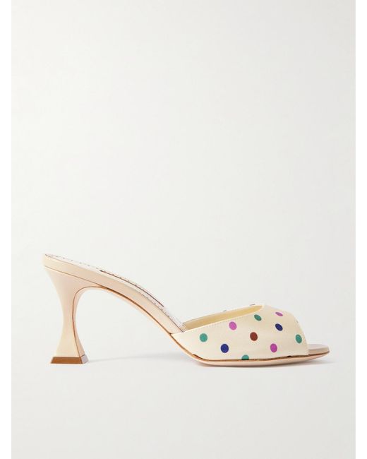 Manolo Blahnik Natural Jadaron 70 Polka-Dot Silk-Satin Mules