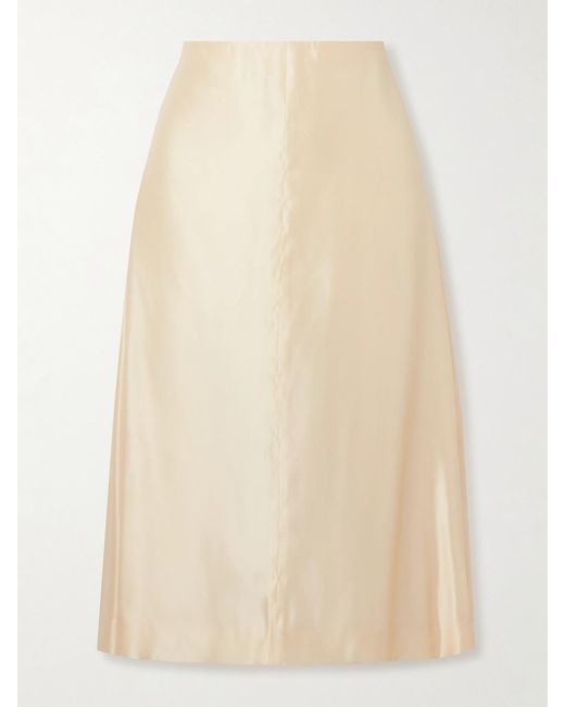 Khaite Natural Nania Satin-Twill Midi Skirt