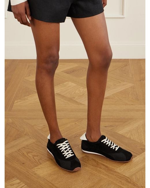 Neous Black Berenices Leather-Trimmed Suede And Canvas Sneakers