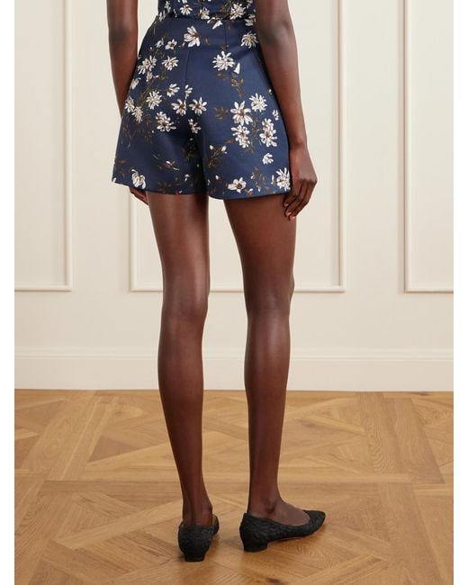 Emilia Wickstead Blue Manolo Blahnik Floral-Print Drill Shorts