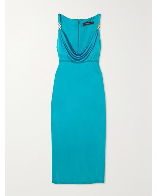 Versace Blue Kleid aus metallic-jersey mit verzierungen
