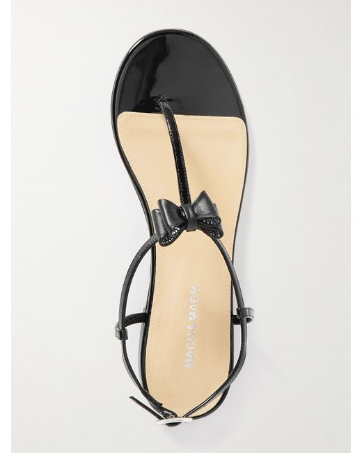 Mach & Mach Black Petite Cadeau Crystal And Bow-Embellished Patent-Leather Sandals