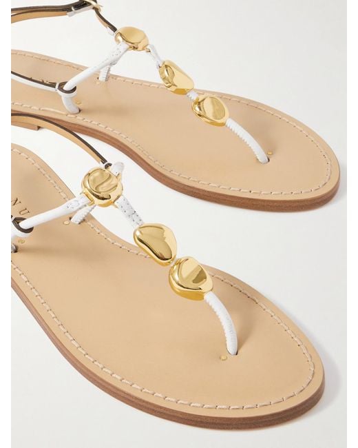 Amanu White The Nairobi Embellished Leather Sandals