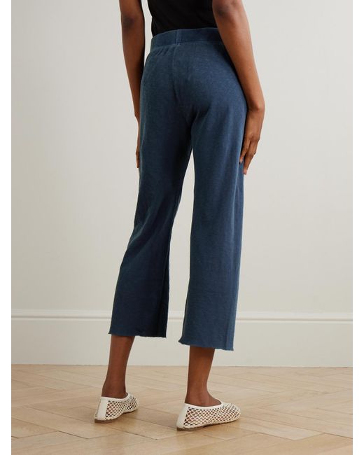James Perse Blue Cropped Brushed Cotton-Terry Track Pants