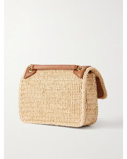 Saint Laurent Natural Niki Mini Leather-Trimmed Raffia Shoulder Bag
