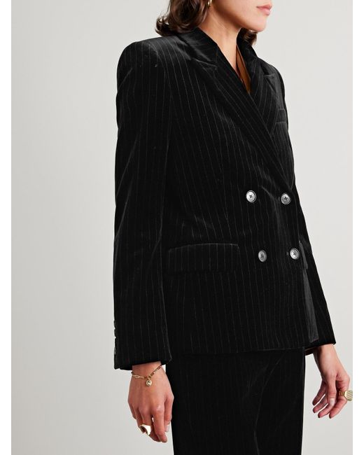 Nili Lotan Black Veda Doppelreihiger Blazer Aus Baumwollsamt Mit Streifen