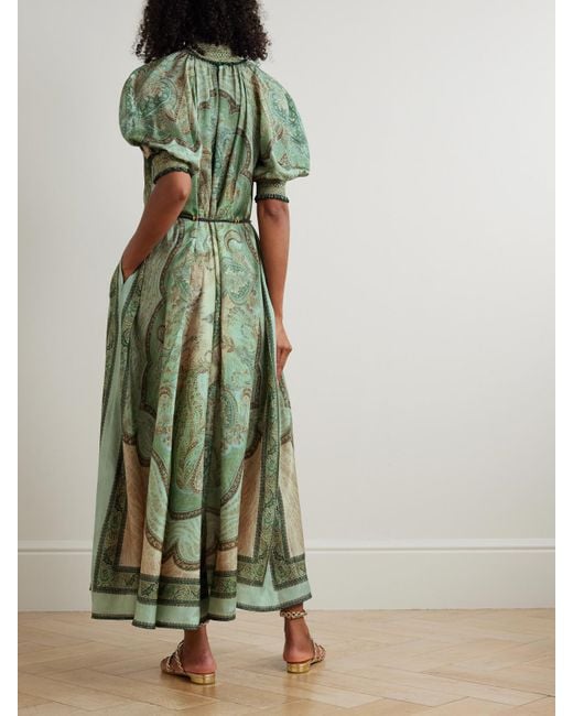 Zimmermann Wanderlust Belted Shirred Printed Silk-Habotai Midi Dress in Green | Lyst Zimmermann Wanderlust Belted Shirred Printed Silk-Habotai Midi Dress in Green | Lyst