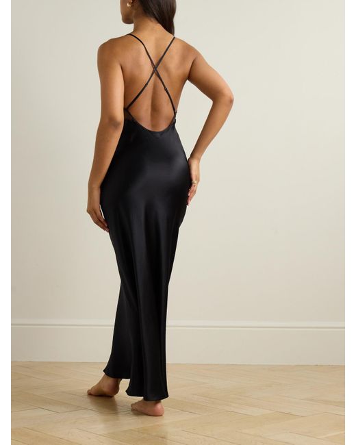 Kiki de Montparnasse Black Dominique Cotton-Blend Lace And Silk Nightdress