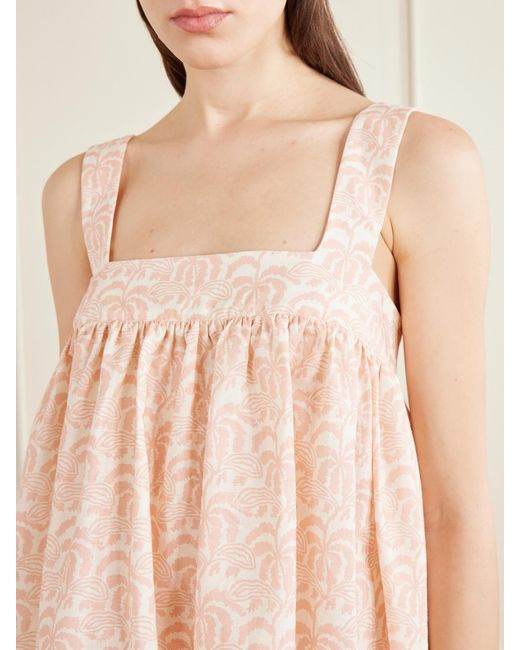 Matteau Natural Babydoll Printed Linen And Cotton-Blend Mini Dress