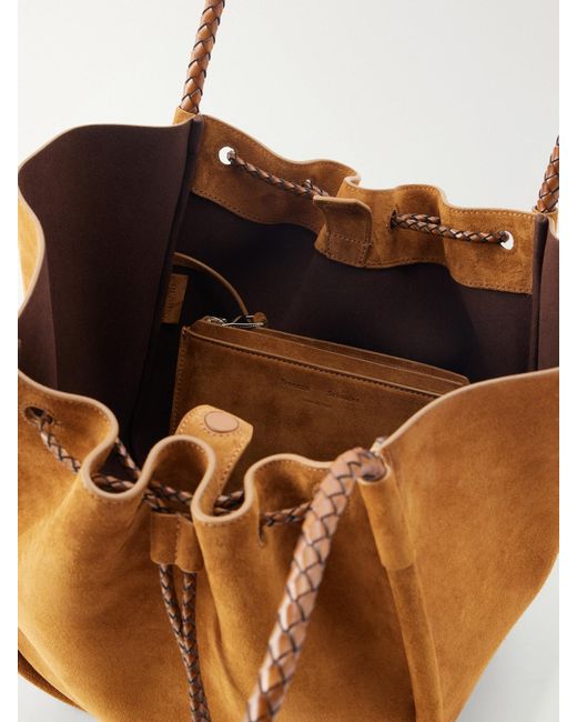Proenza Schouler Brown Large Leather-Trimmed Ruched Suede Tote