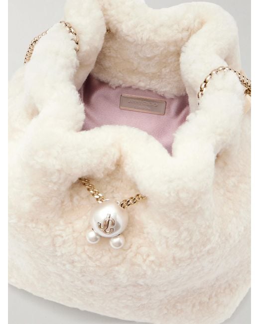 Jimmy Choo Natural Bon Bon Beuteltasche Aus Shearling Mit Kunstperlen