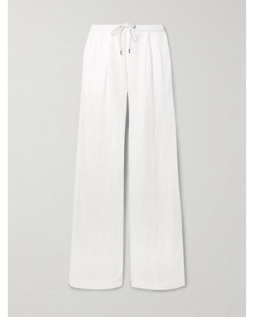 Pantalon Large En Lin À Plis James Perse en coloris White