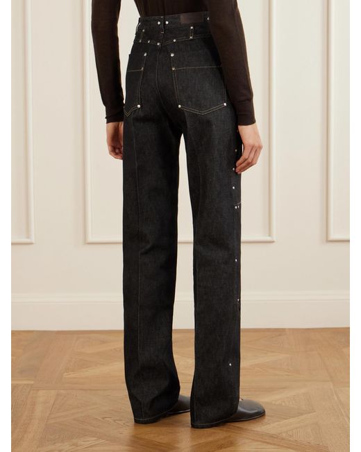 Lemaire Black High-Rise Studded Straight-Leg Jeans