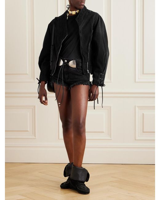 Isabel Marant Black Edina Lace-Up Paneled Denim Jacket