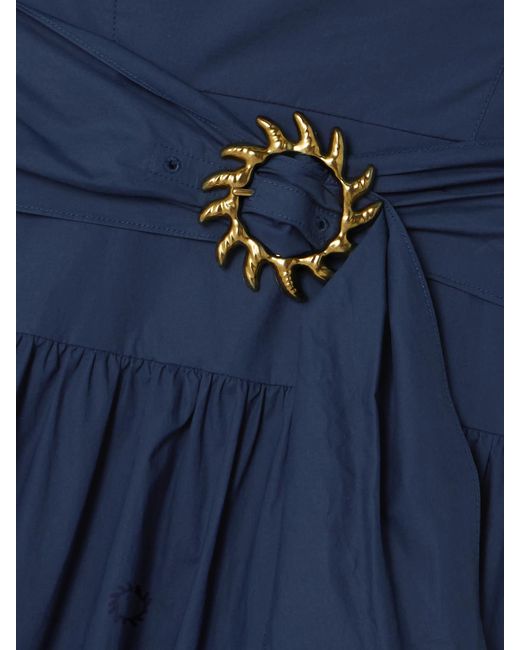 Saloni Blue Zinnia Buckled Cotton-Blend Poplin Midi Dress
