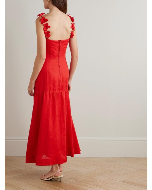 ANDRES OTALORA Red Ser Arte Maxikleid Aus Leinen Mit Applikationen