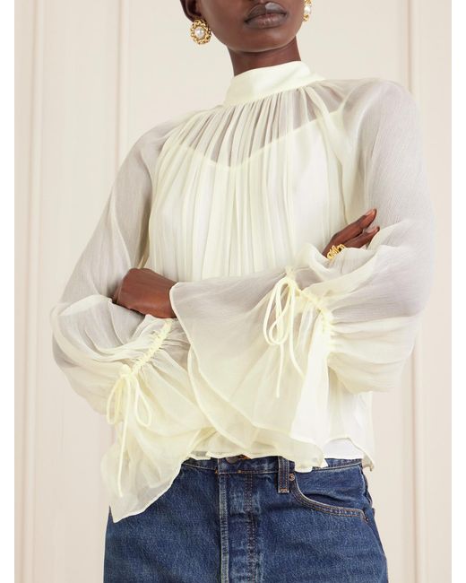 Staud Natural Roux Gathered Chiffon Blouse