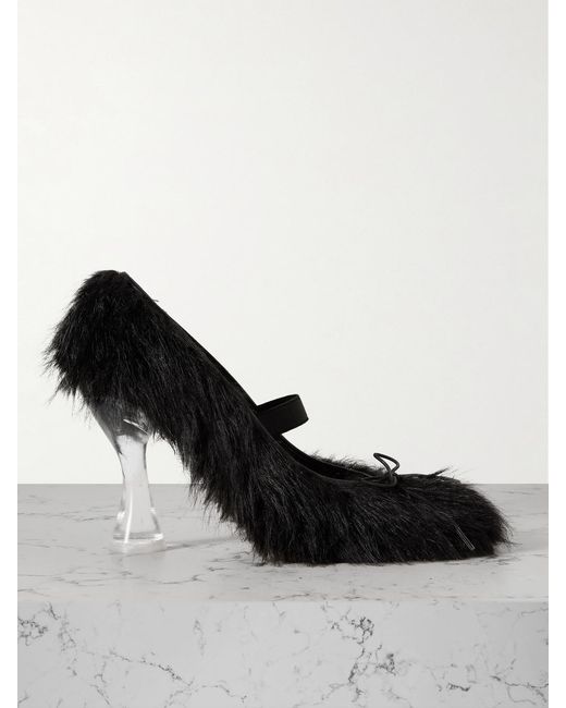 Simone Rocha Black Bow-Embellished Faux-Fur Pumps
