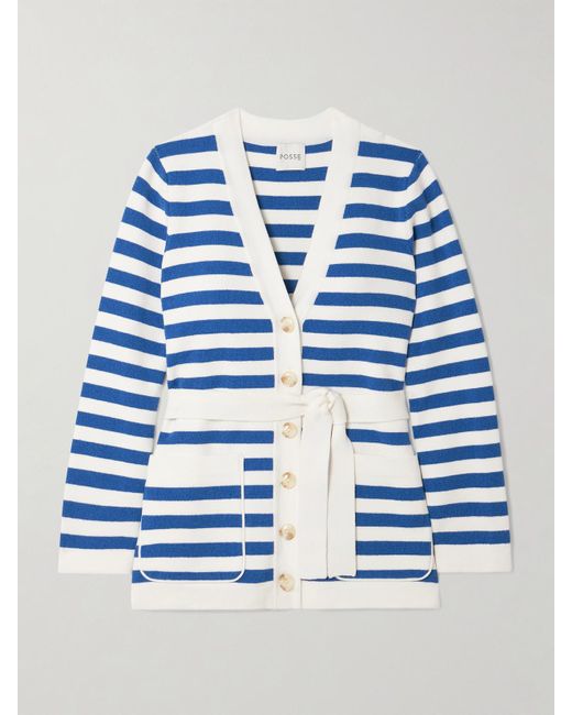 Posse Blue Ari Belted Striped Knitted Cardigan