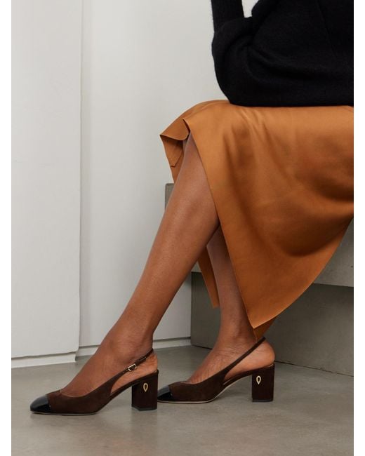 JENNIFER CHAMANDI Natural Mattia Patent Leather-Trimmed Suede Slingback Pumps