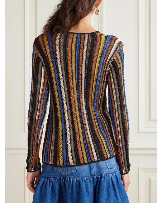 Ulla Johnson Blue Ardith Pullover Aus Strukturiertem Strick Mit Streifen