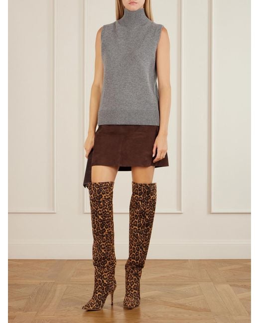 Gianvito Rossi Brown Hansen Cuissard 85 Leopard-Print Suede Over-The-Knee Boots