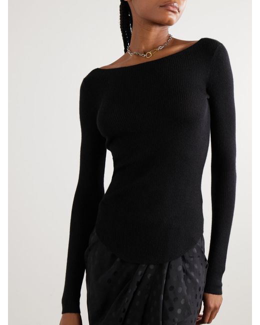 Isabel Marant Black Izzie Pullover Aus Einer Gerippten Kaschmir-Seidenmischung