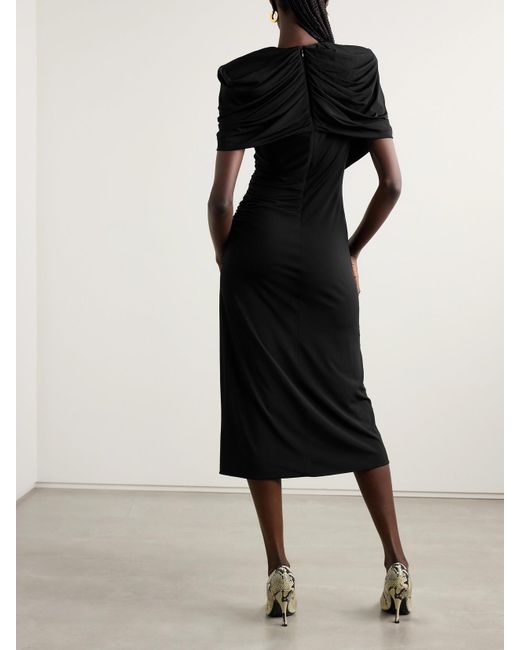 Stella McCartney Black Midikleid Aus Stretch-Jersey Mit Cape-Effekt