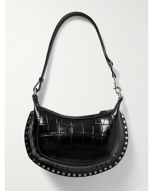 Isabel Marant Black Oskan Moon Schultertasche Aus Lackleder Mit Krokodileffekt Und Verzierungen