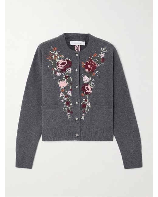 Rabanne Gray Embroidered Crystal-Embellished Wool And Cashmere-Blend Cardigan