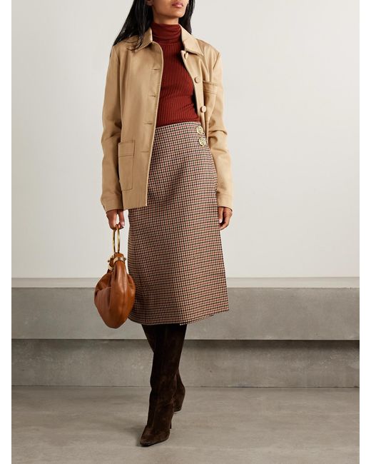 Cara Cara Brown Luca Embellished Houndstooth Cotton-Blend Tweed Wrap Midi Skirt