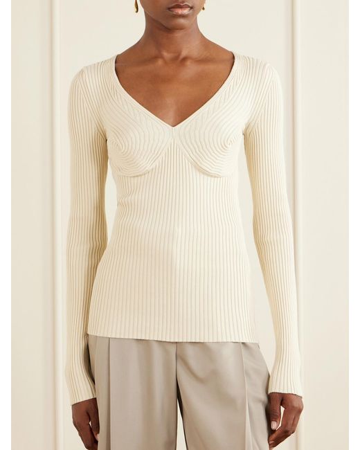 Stella McCartney Natural Ribbed Cotton-Blend Sweater