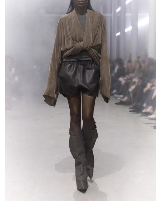 Rick Owens Natural Twist Draped Velvet Crop Blouse