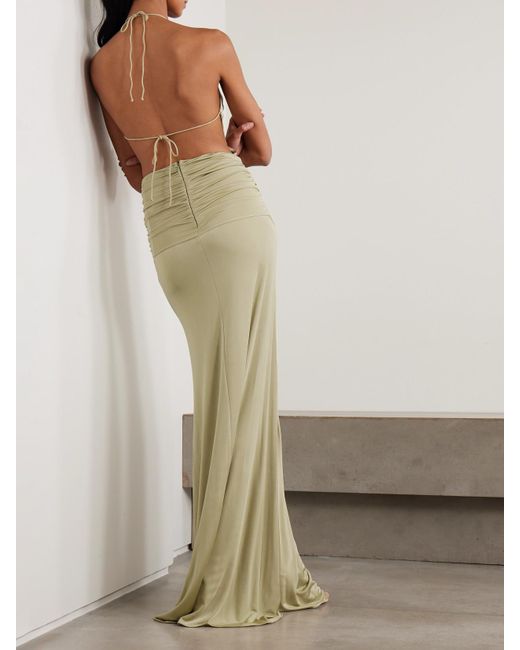 The New Arrivals Ilkyaz Ozel White Euphorie Robe Aus Glänzendem Stretch-Jersey Mit Raffungen Und Rückenausschnitt