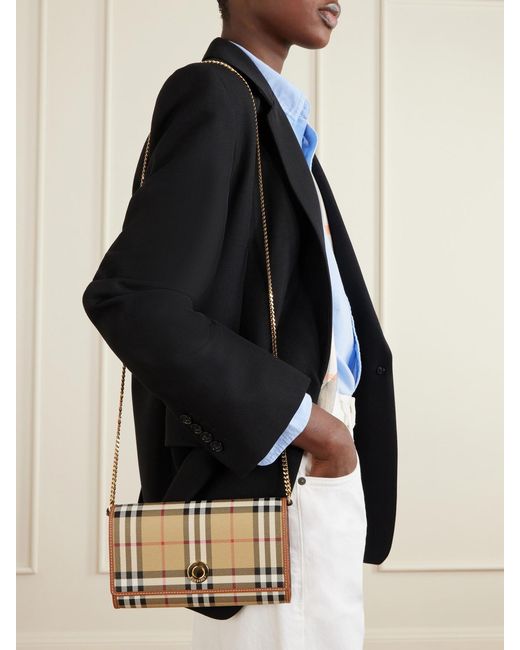 Burberry Natural Checked Leather-Trimmed Coated Canvas Clutch