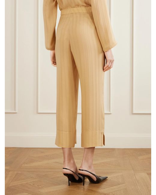 Saint Laurent Natural Striped Silk Straight-Leg Pants
