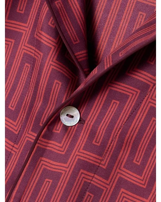 Olivia Von Halle Red Laurent Printed Silk-Twill Pajama Set