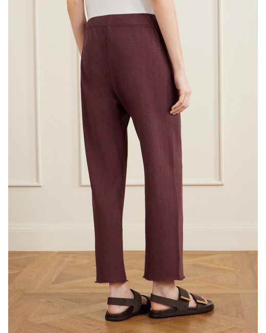 James Perse Purple Cropped Cotton-Terry Wide-Leg Track Pants