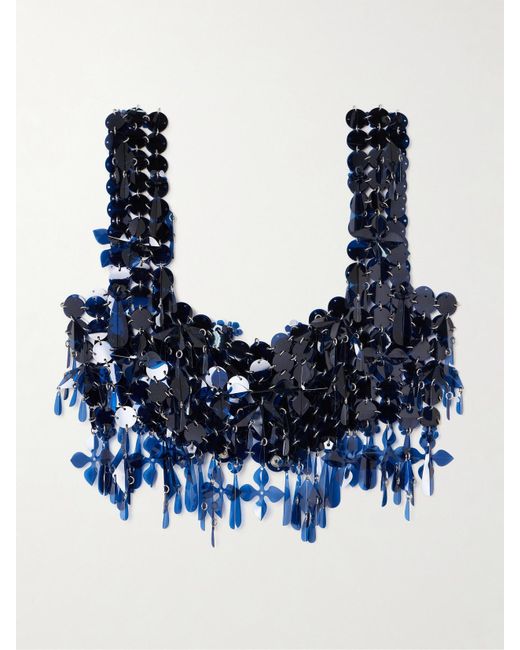 Rabanne Blue Assemblage Cropped Sequined Top