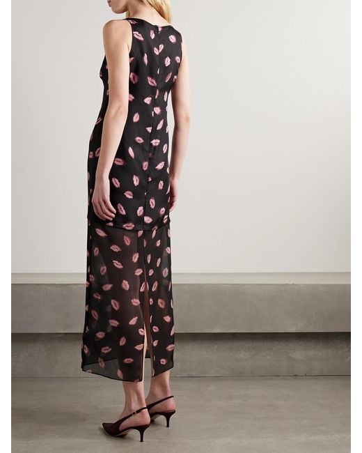 Altuzarra Black Katrin Layered Printed Silk-Twill And Chiffon Midi Dress