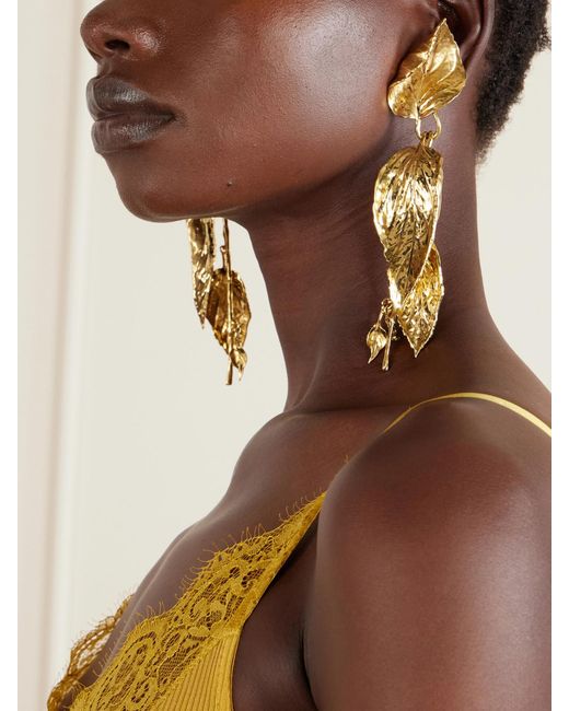 Saint Laurent Metallic Feuilles-Tone Earrings