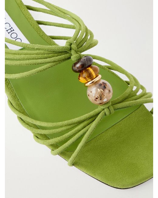 Jimmy Choo Green Lova Embellished Suede Sandals