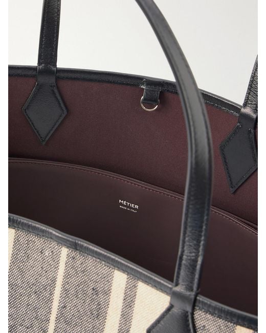Metier Black Chameleon 41 Striped Leather-Trimmed Canvas Tote